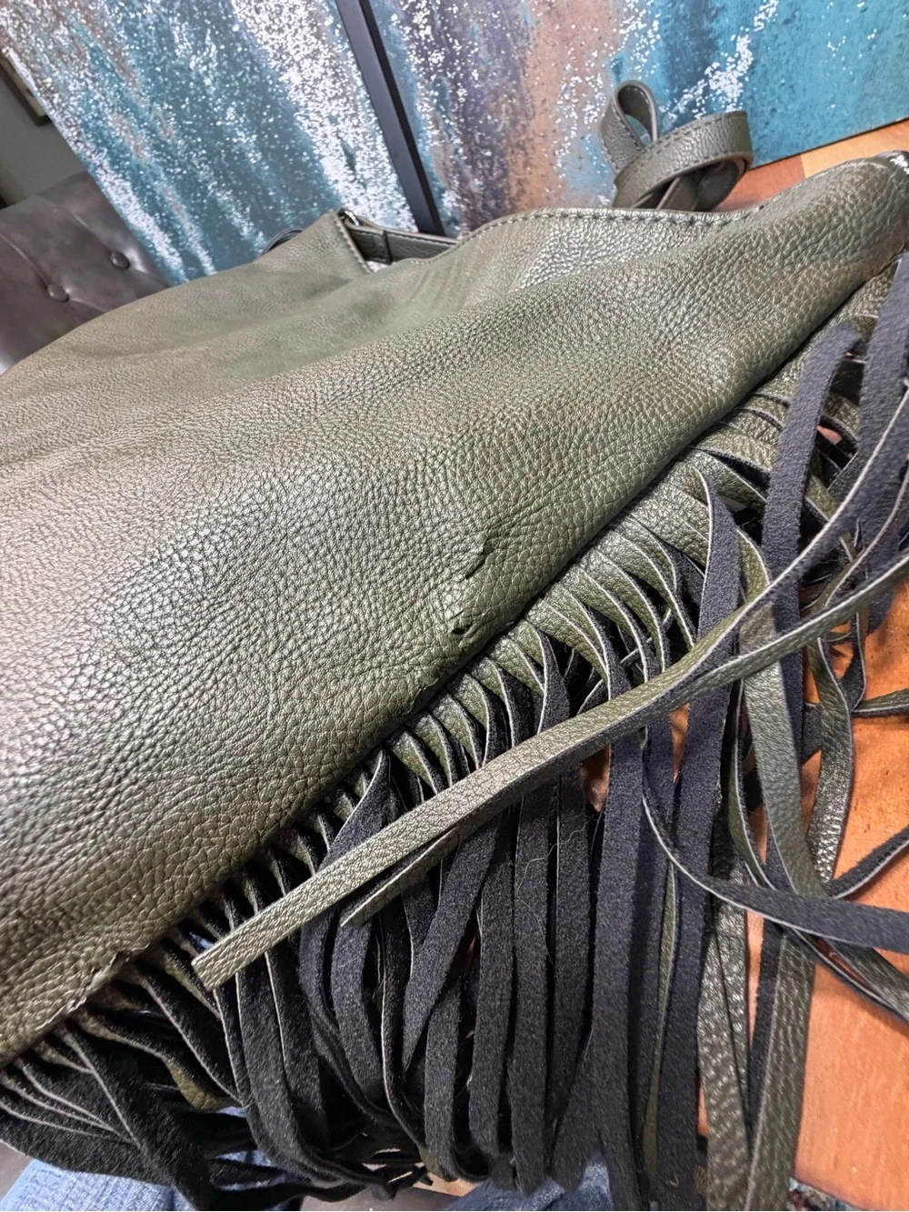 Madden Girl 2010’s Boho Western Olive/Black Fringe Crossbody Bag (GUC)
